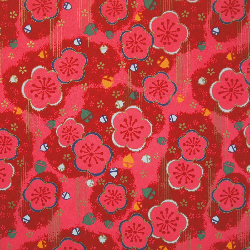 Papier Japonais Washi Chiyogami Grand Format Fleurs Rouges