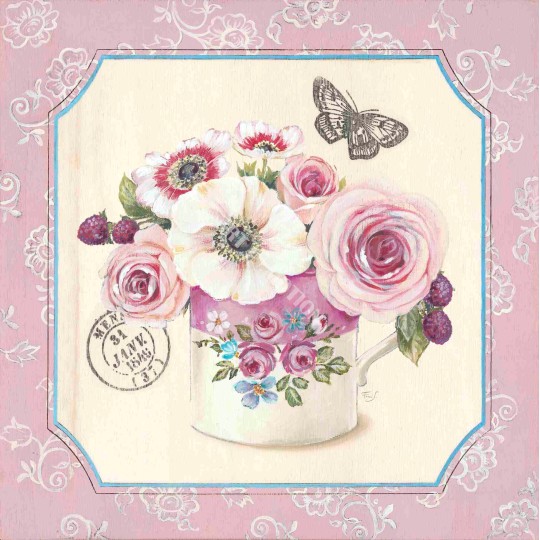 Carte d'art Shabby chic anémones dans la tasse