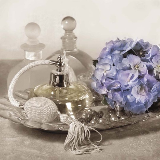 Carte d'art shabby chic parfum et hortensia