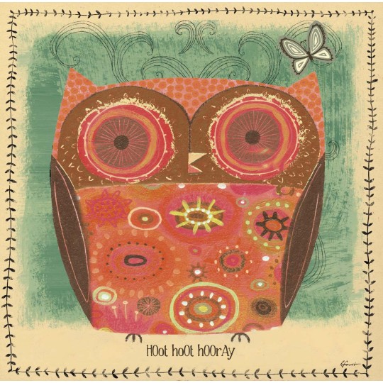 Carte d'art hibou rouge orangé