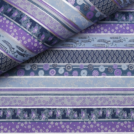 Papier japonais washi fleurs assorties lignes mauve