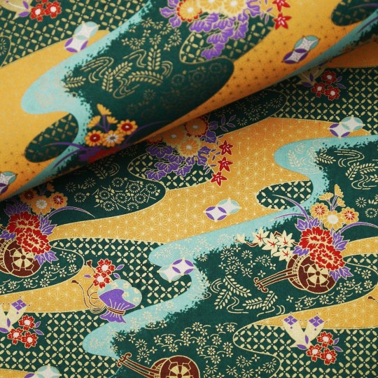 Papier japonais washi rivière doré vert orange