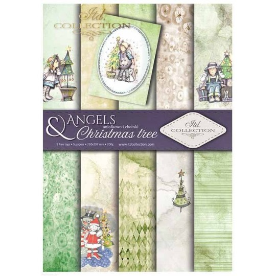 Papier scrapbooking A4 assortiment 12 tag + 5fe recto verso Angels and Christmas trees