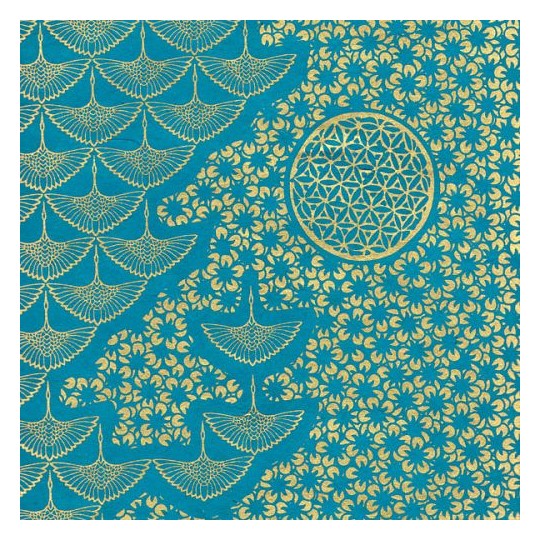 Papier népalais lokta motifs kumiko or fond turquoise