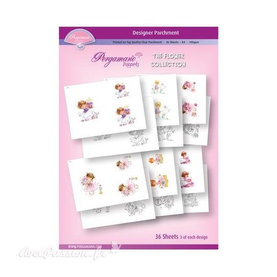 Papier parchemin A4 assortiment Marina Fedotova 36 feuilles Flower