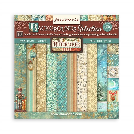 Papier scrapbooking assortiment Backgrounds Selection - The Nutcracker Stamperia 10f 20x20