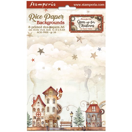 Kit 8 papiers de riz Stamperia Gear up for Christmas A6