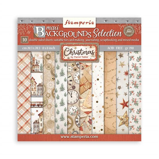 Papier scrapbooking assortiment Backgrounds Selection - Gear up for Christmas Stamperia 10f 20x20