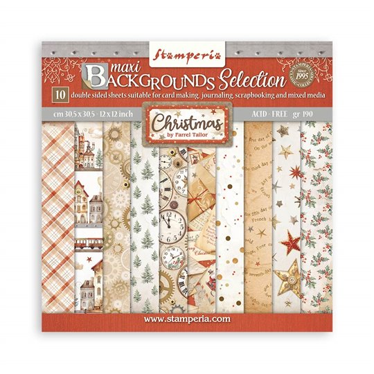 Papier scrapbooking assortiment Maxi Background selection - Gear up for Christmas 10f 30x30