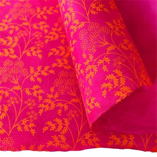 Papier népalais lokta LamaLi Pimpinella fushia motifs orange