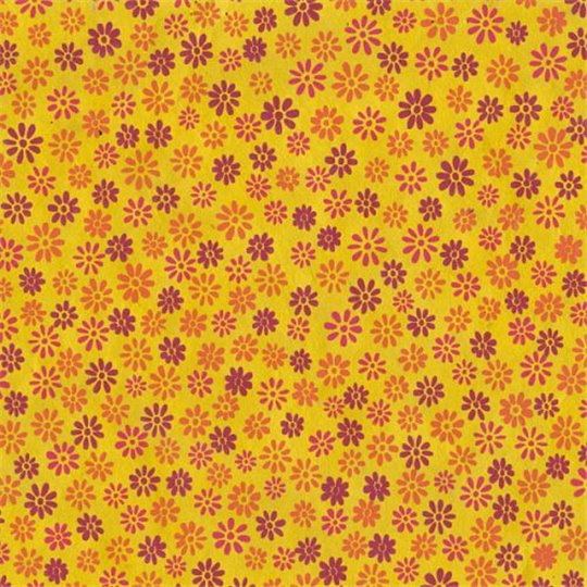 Papier népalais lokta LamaLi Floralis jaune motif orange prune