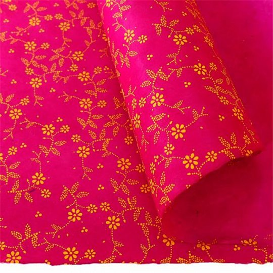 Papier népalais lokta LamaLi Sybille fushia motif jaune