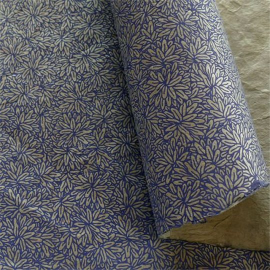 Papier népalais lokta LamaLi Jungle gris motifs fleur bleu