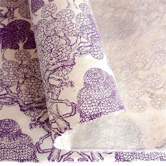 Papier népalais lokta LamaLi Kongpo naturel motifs violet