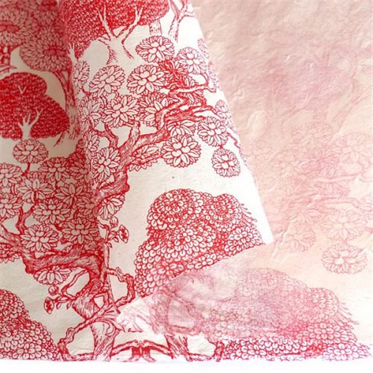 Papier népalais lokta LamaLi Kongpo naturel motifs rouge