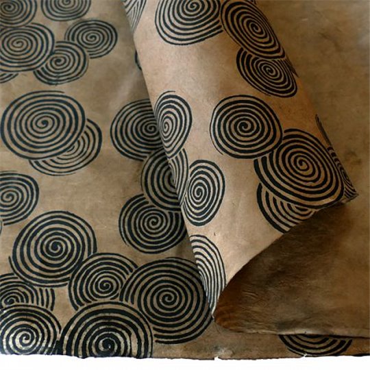 Papier népalais lokta LamaLi Spirale vert bronze motifs gris