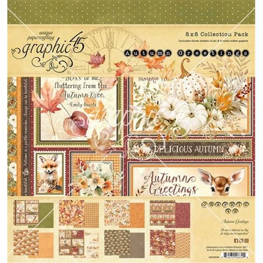 Papier scrapbooking assortiment Graphic 45 Autumn Greetings recto verso 20x20 16fe