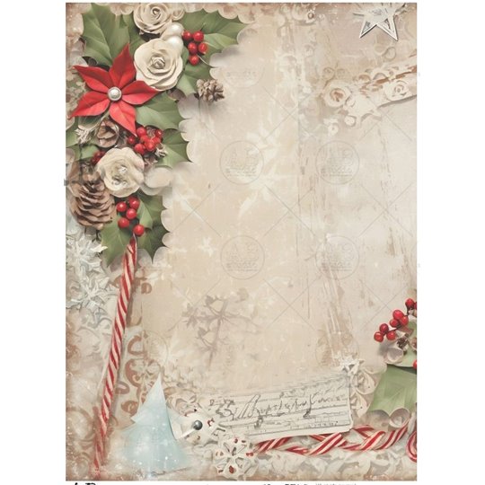 Papier de riz AB Studio A4 Poinsettia et sucre d'orge Noël