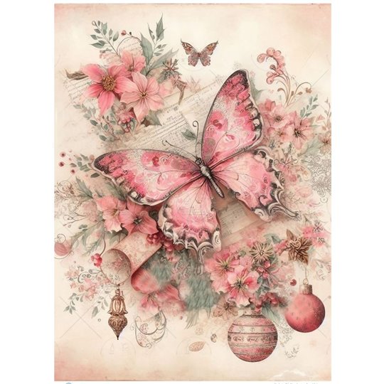 Papier de riz AB Studio A4 Papillon rose