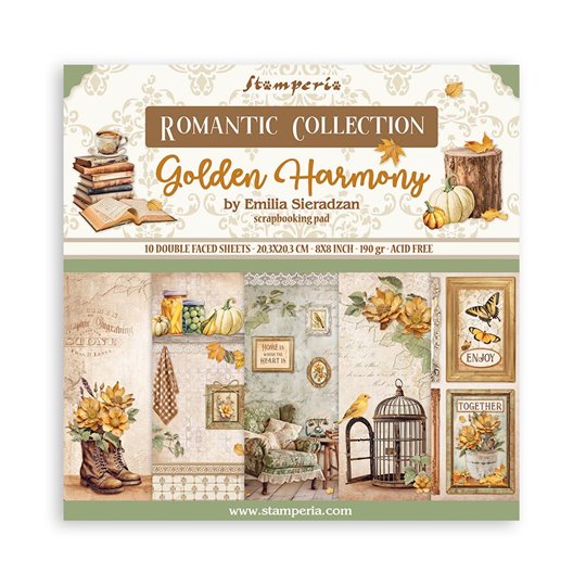 Papier scrapbooking assortiment Golden Harmony Stamperia 10f 20x20