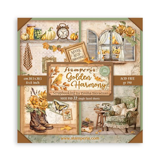 Papier scrapbooking assortiment Face unique - Golden Harmony Stamperia 22f 20x20