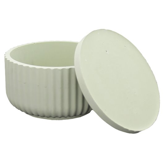 Moule silicone Jesmonite pot bas rond nervure avec couvercle 10,8x5,8cm