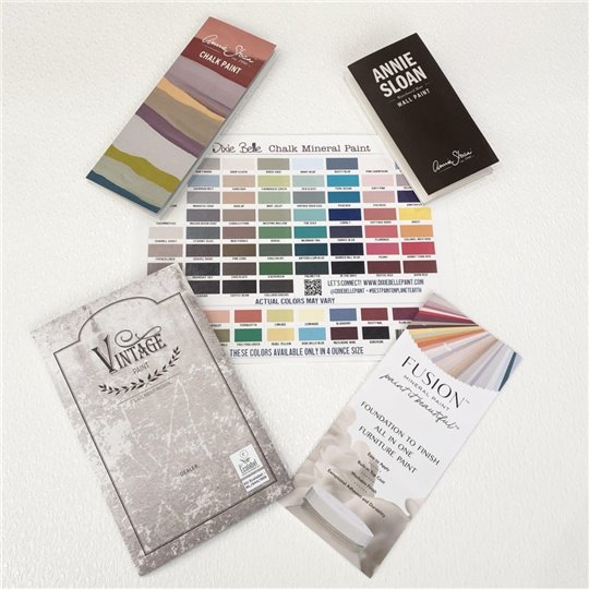 Nuanciers set Annie Sloan Vintage Paint Dixie Belle Fusion toutes nos peintures