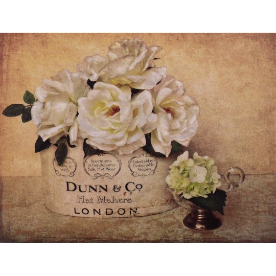 Carte d'art maison shabby chic fleurs roses blanches london 