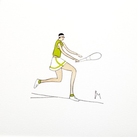 Aquarelle originale Brigitte Misériaux joueuse de tennis